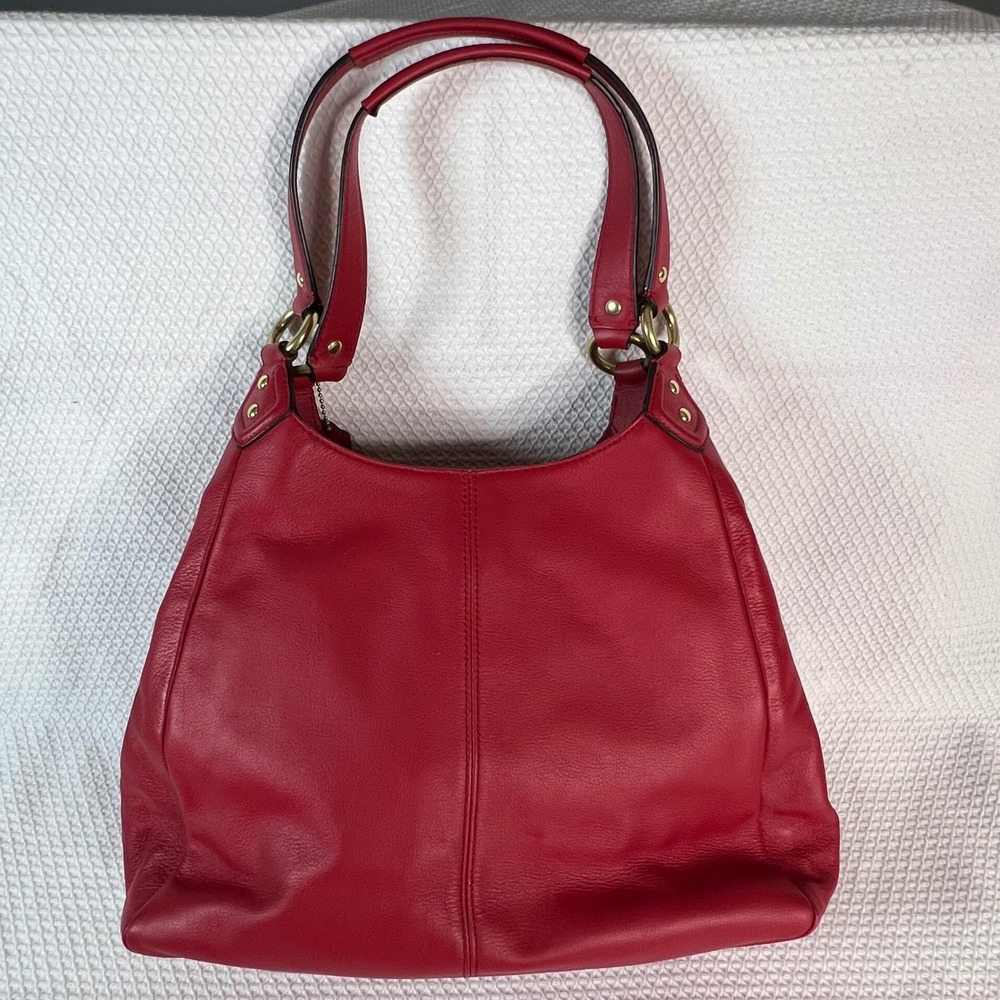 COACH Campbell Dark Red Leather Large Hobo Shoulder Bag Chunky Brass Buckle Y2K - Picture 4 of 16